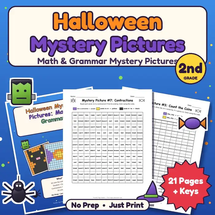 Halloween Mystery Pictures: Math & Grammar preview