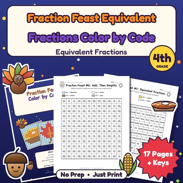 Fraction Feast Equivalent Fractions Color by Code preview