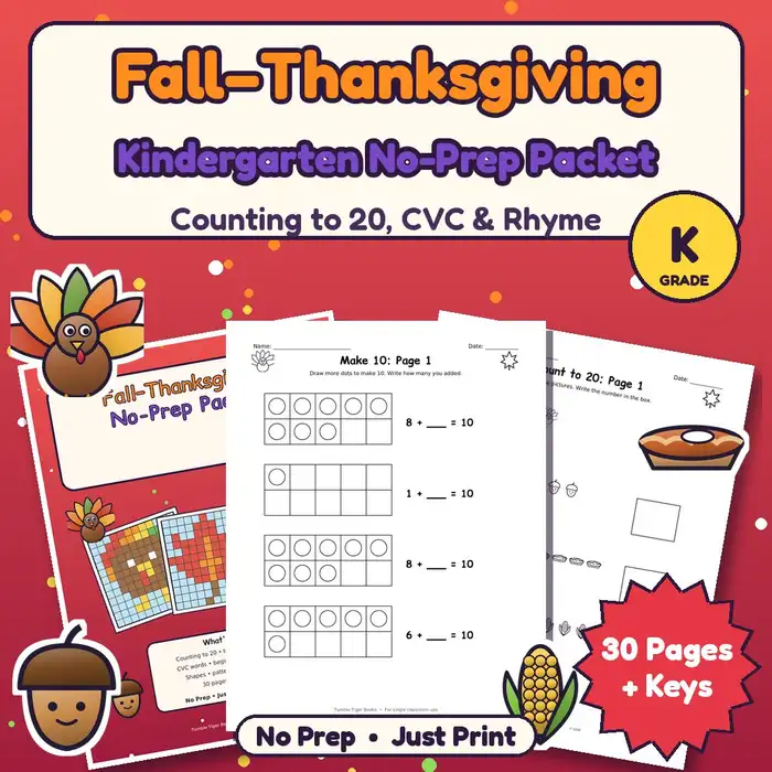 Fall–Thanksgiving Kindergarten No-Prep Packet preview
