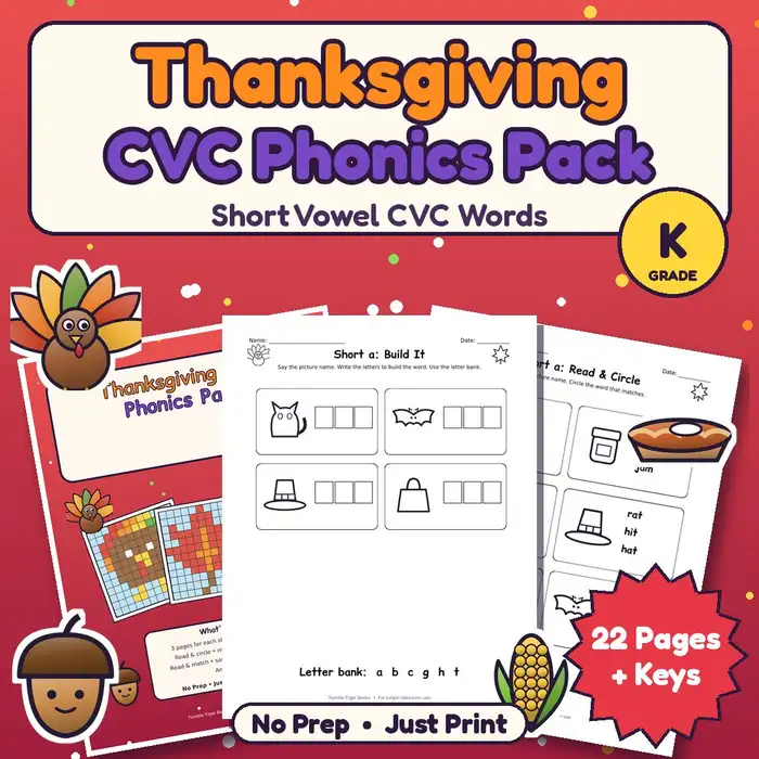 Thanksgiving CVC Phonics Pack preview