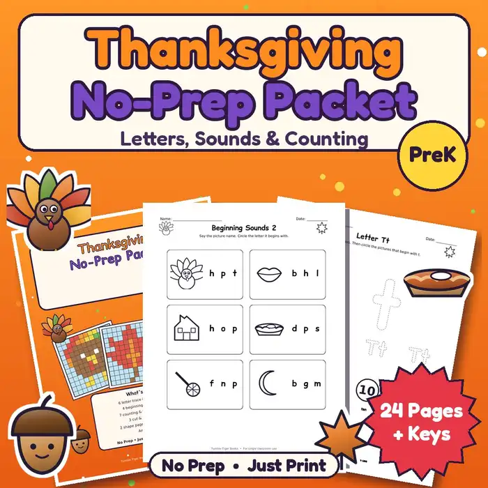 Thanksgiving No-Prep Packet, PreK preview